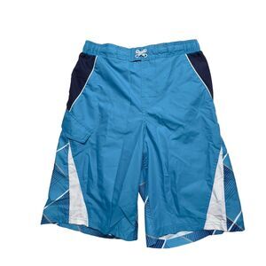 OP Ocean Pacific Swim Shorts Young Men‎ XXL (18) Blue Cargo Pocket Drawstring